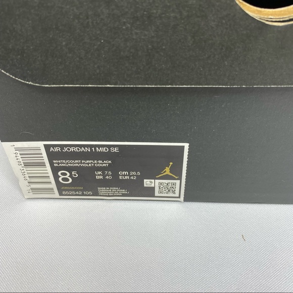 Mens Nike Air Jordan 1 Mid Court Purple New in Box size 8.5M 10W - Picture 6 of 6